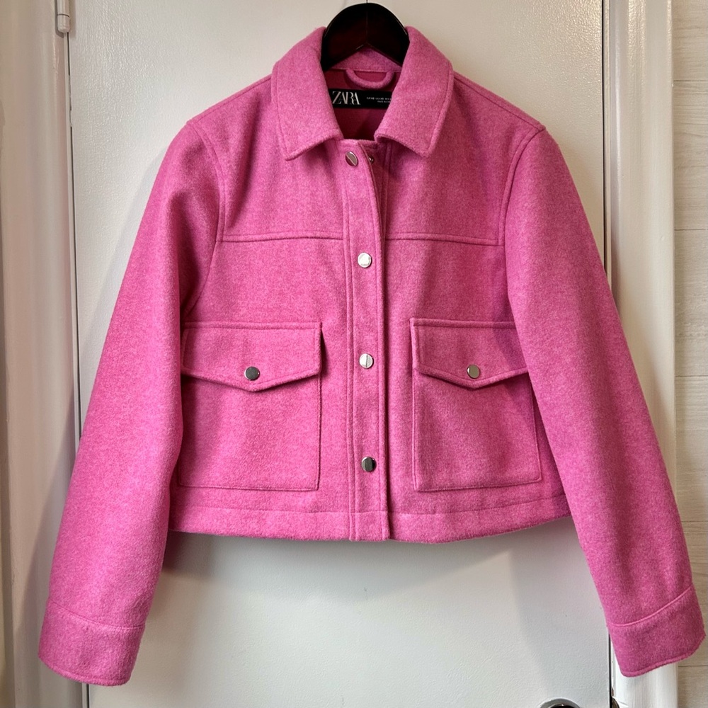 Zara Metal Button Cropped Jacket Pink